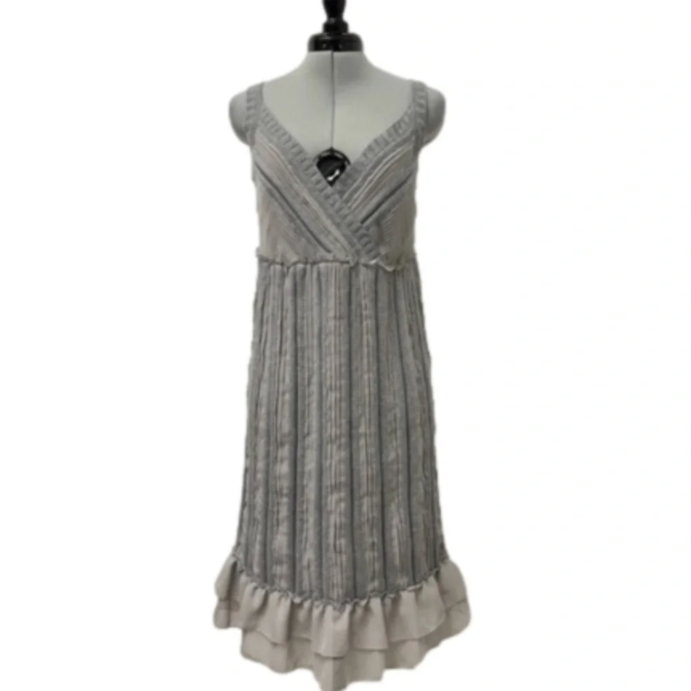 NWT Calvin Klein Sz S Y2K Knit Empire Tiered Chiffon Ruffle Midi Slip Dress - Picture 2 of 12